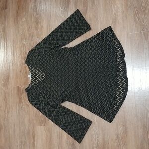(M) Dana Buchman Textured Flared Sleeve Top Boho Abstract Geometric Whimsical